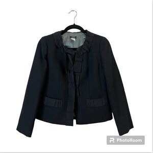 J. Crew 100% Wool Ruffle Black Jacket Size 2